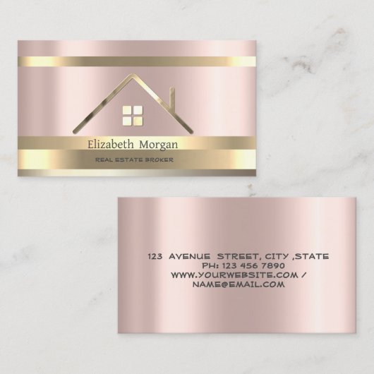 エステ実在ート金ゴールドストライプのハウスルーフバラ金ゴールド 名刺 (正面/裏面)
