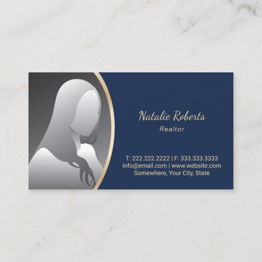 エステ実在ート金ゴールドハウス不動産仲介業者ネイビーブルーフォト 名刺 (裏面)