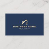 エステ実在ート金ゴールドハウス不動産仲介業者ネイビーブルーフォト 名刺 (正面)