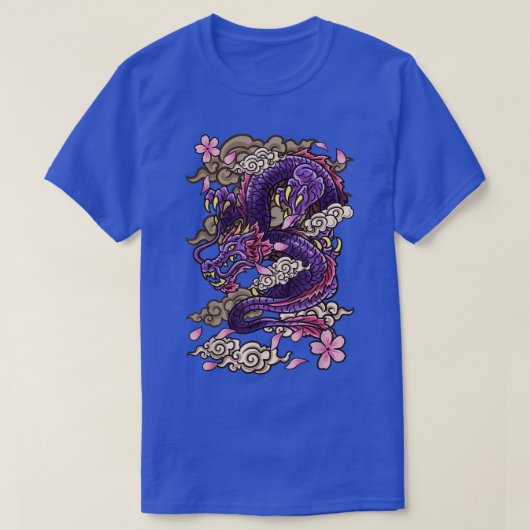 エステ日本のティックドラゴンタトゥースタイル桜チャー Tシャツ (デザイン正面)
