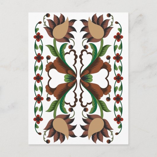 エストニアのヴィンテージ フォークアート 花柄デザイン ポストカード (正面)