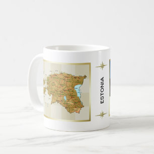 エストニアの旗 + 地図のマグ コーヒーマグカップ