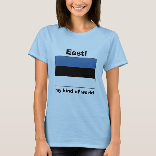 エストニアの旗+地図+テキストTシャツ Tシャツ (正面)