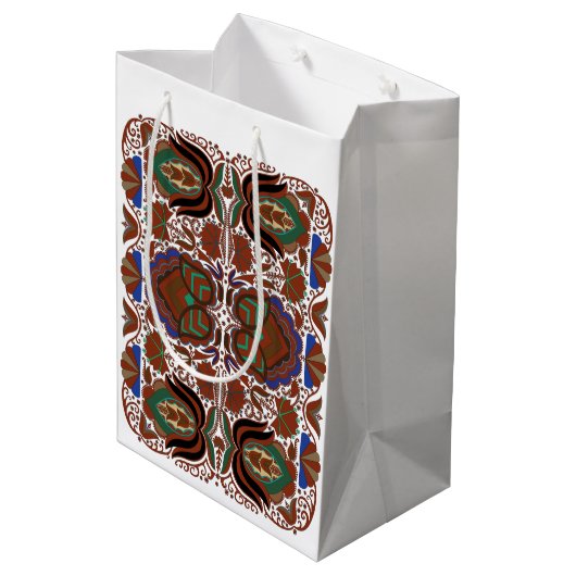 エストニアの素朴なフォークアートの花のパターン ミディアムペーパーバッグ (裏面アングル)