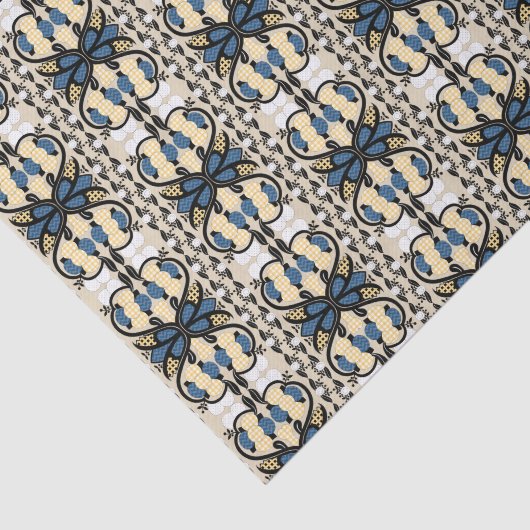 エストニアの青と黄のフローラフォーク美術 薄葉紙 (詳細)