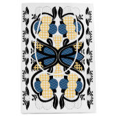 エストニアの青と黄色のフローラフォークアート ミディアムペーパーバッグ (正面)