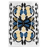 エストニアの青と黄色のフローラフォークアート ミディアムペーパーバッグ (裏面)