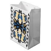 エストニアの青と黄色のフローラフォークアート ミディアムペーパーバッグ (裏面アングル)