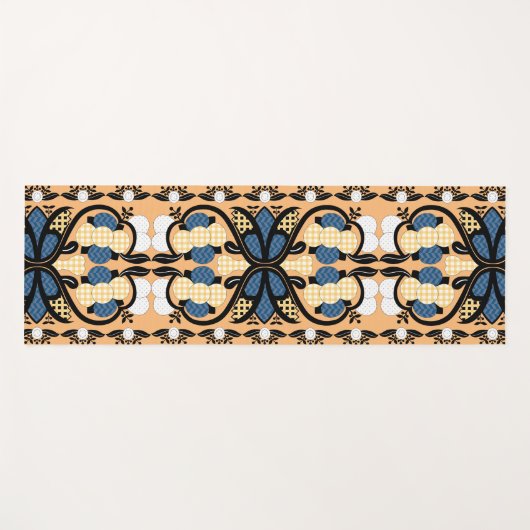 エストニアの青と黄色のフローラフォークアート ヨガマット (正面(横))