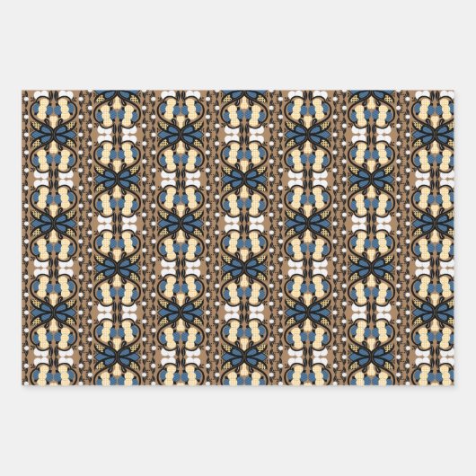 エストニアの青と黄色のフローラフォークアート ラッピングペーパーシート (正面3)