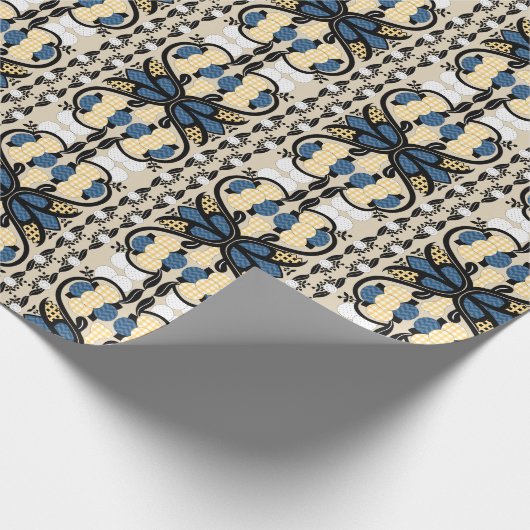 エストニアの青と黄色のフローラフォークアート ラッピングペーパー (角)