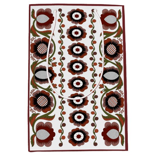 エストニアアンティークフォークアートの花のパターン ミディアムペーパーバッグ (正面)