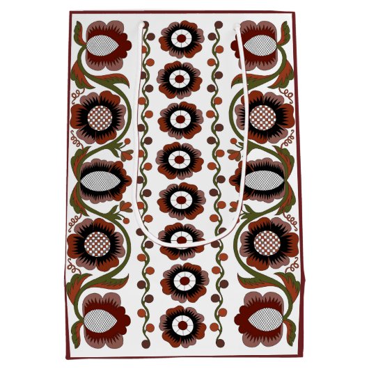 エストニアアンティークフォークアートの花のパターン ミディアムペーパーバッグ (裏面)