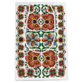 エストニアアンティークフォークアートデザインと花 ミディアムペーパーバッグ (正面)