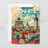 エストニアイラストレーショントラベルアートヴィンテージ ポストカード (正面/裏面)