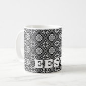 エストニアエストイエスニック白黒編み物パターン コーヒーマグカップ (正面左)