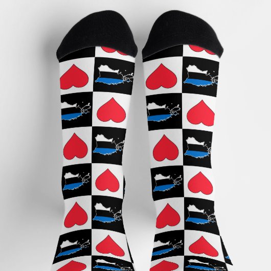 エストニアハートパターンエストニア国旗の地図 ソックス (上部)