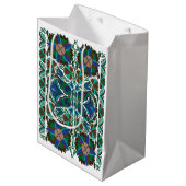 エストニアブルーヴィンテージフォークアートの花のパターン ミディアムペーパーバッグ (正面アングル)