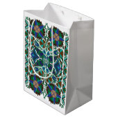 エストニアブルーヴィンテージフォークアートの花のパターン ミディアムペーパーバッグ (裏面アングル)