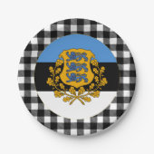 エストニアプレート、バッファロー・プレイド&エストニア国旗 ペーパープレート (正面)