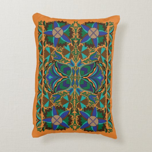 エストニアンブルーヴィンテージフォークの絵柄 アクセントクッション (裏面(縦))