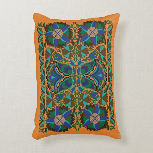 エストニアンブルーヴィンテージフォークの絵柄 アクセントクッション (正面(垂直))