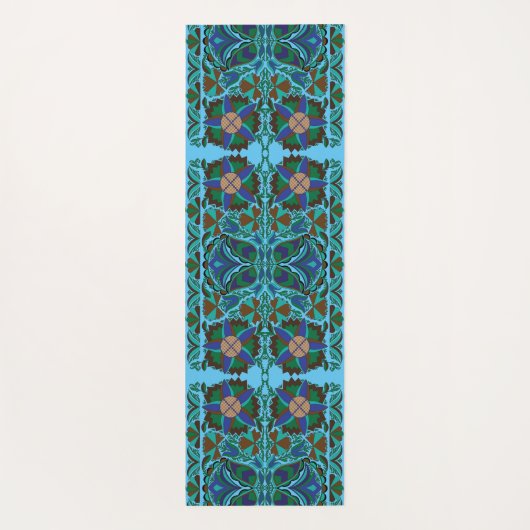 エストニアンブルーヴィンテージフォークアートフラワーパターン ヨガマット (裏面)