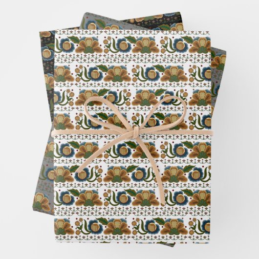 エストニアヴィンテージフォークアートフローラ刺繍 ラッピングペーパーシート (インサイチュ)