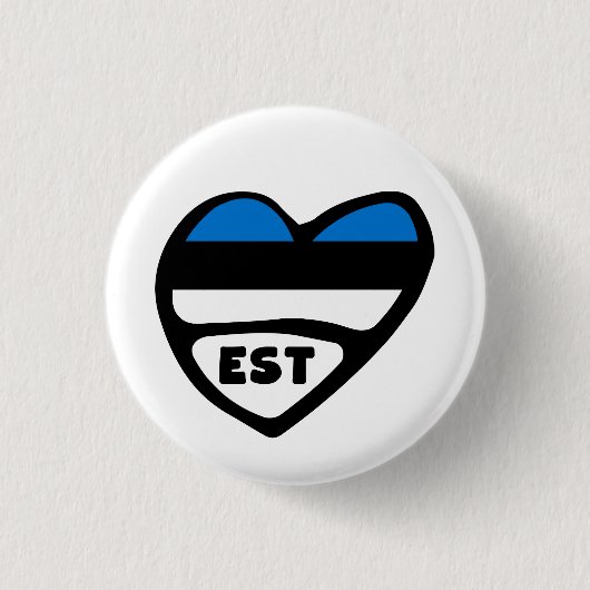 エストニア国コードフラグハートピンバッジ、EST 缶バッジ (正面)