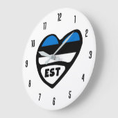 エストニア国コードESTフラグハート ラージ壁時計 (傾斜)