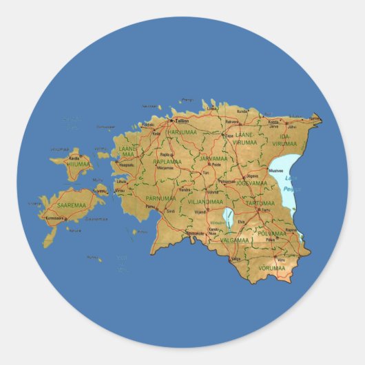 エストニア地図ステッカー ラウンドシール (正面)
