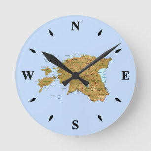 エストニア地図時計 ラウンド壁時計