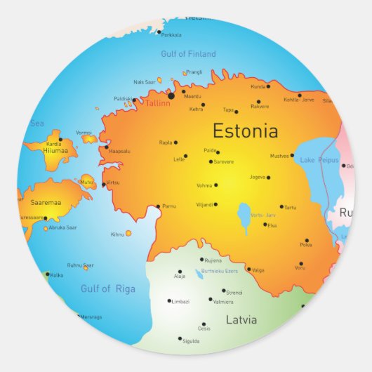 エストニア地図 バルト諸国と都市 ラウンドシール (正面)