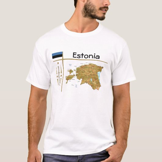 エストニア地図 + 国旗 + タイトルTシャツ Tシャツ (正面)
