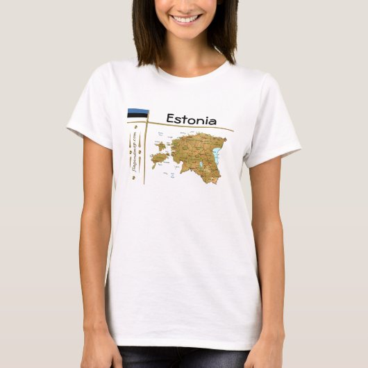 エストニア地図+旗+タイトルTシャツ Tシャツ (正面)