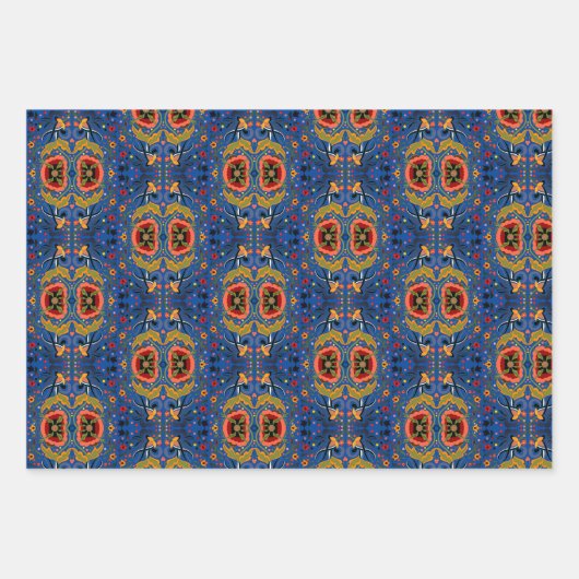 エストニア数々のフォークアート花の模様 ラッピングペーパーシート (正面3)