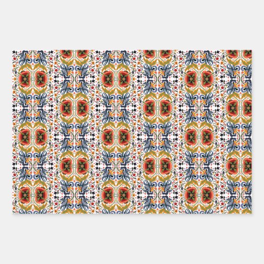 エストニア数々のフォークアート花の模様 ラッピングペーパーシート (正面2)