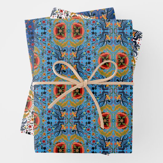 エストニア数々のフォークアート花の模様 ラッピングペーパーシート (インサイチュ)