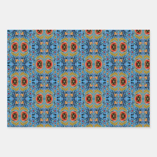 エストニア数々のフォークアート花の模様 ラッピングペーパーシート (正面)