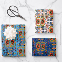 エストニア数々のフォークアート花の模様 ラッピングペーパーシート