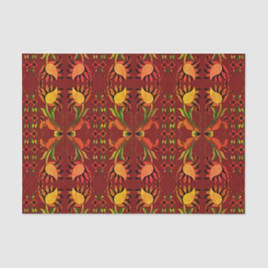 エストニア赤ヴィンテージフォークアートフローラデザイン 薄葉紙 (正面)