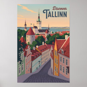 エストニア タリン イラスト 旅行 アート ヴィンテージ ポスター