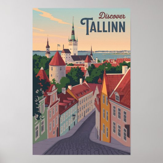エストニア タリン イラスト 旅行 アート ヴィンテージ ポスター (正面)