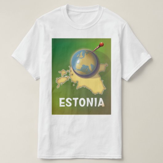 エストニア ビンテージ 旅行ポスター 地図 Tシャツ (デザイン正面)