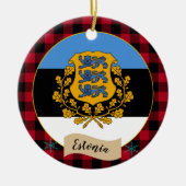 エストニア、レッドバッファロー・プレイド&エストニア国旗 セラミックオーナメント (正面)
