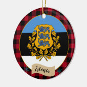 エストニア、レッドバッファロー・プレイド&エストニア国旗 セラミックオーナメント (左)