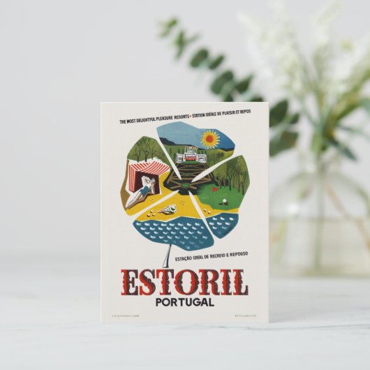 エストリルポルトガルヴィンテージ旅行ポスター ポストカード (スタンド正面)