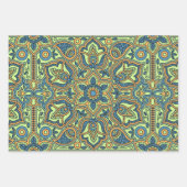 エスニはっきりしたックカラフルペイズリートリオパターン ラッピングペーパーシート (正面3)