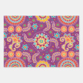 エスニはっきりしたックカラフルペイズリートリオパターン ラッピングペーパーシート (正面2)