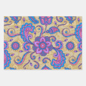 エスニはっきりしたックカラフルペイズリートリオパターン ラッピングペーパーシート (正面)